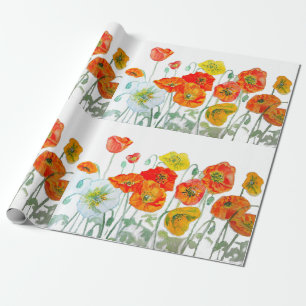 Papel de regalo acuarela de amapolas rojas