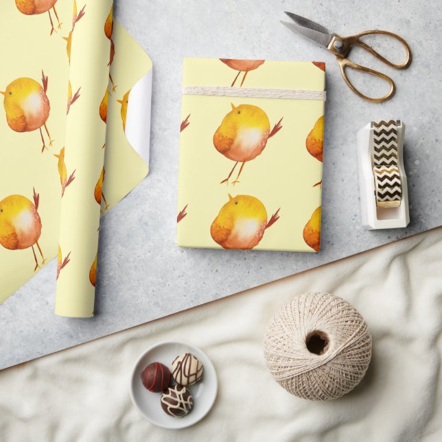 Papel De Regalo acuarela de ave amarilla suave (Artesanía)