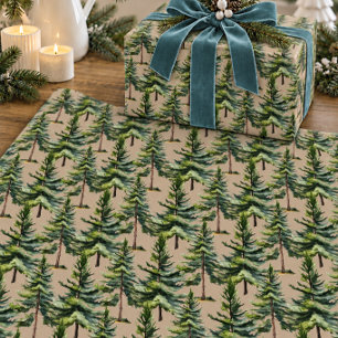 Papel De Regalo Acuarela de bosque invernal S árbol abeto Kraft