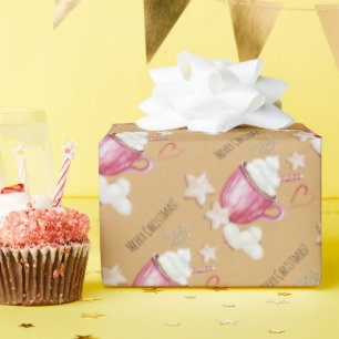 Papel De Regalo Acuarela De Cacao Caliente Y Galletas Personalizad