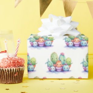 Papel De Regalo Acuarela De Cacti En Blanco