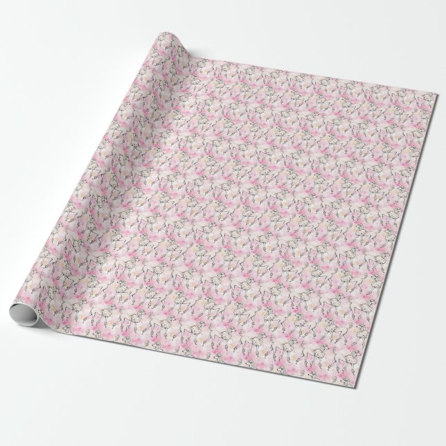 Papel De Regalo Acuarela de cangrejo rosa (Desenrollado)