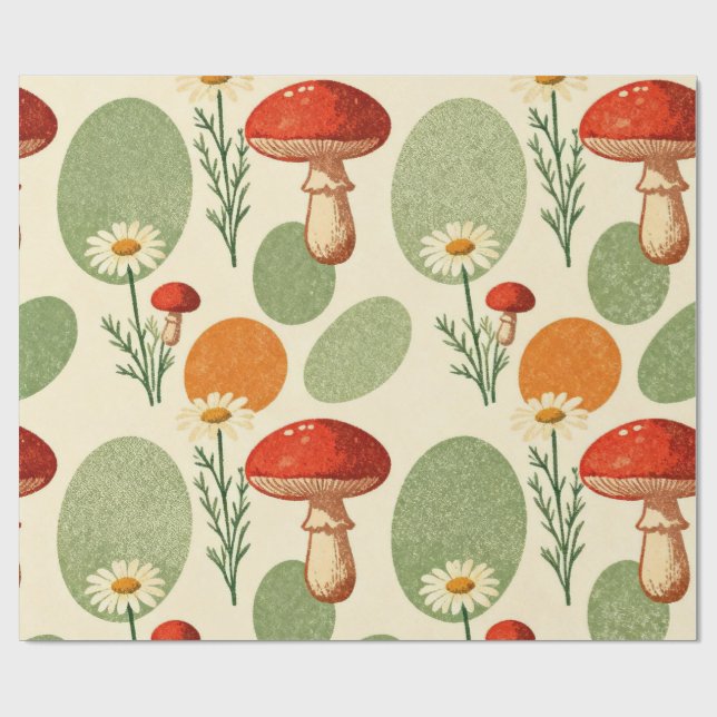 Papel de regalo acuarela de champiñones rústicos y (Superficie plana)