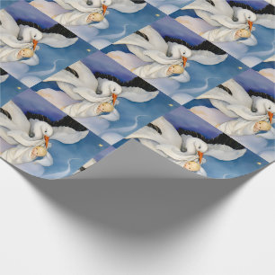 Papel De Regalo Acuarela de cigüeña vintage entregando bebé