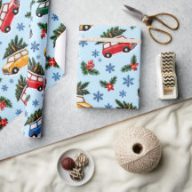 Papel de regalo acuarela de coches y árboles de Na