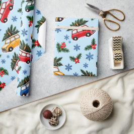 Papel de regalo acuarela de coches y árboles de Na