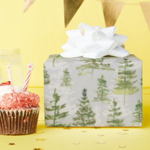 Papel De Regalo Acuarela de Cottagecore Pinos Evergreen