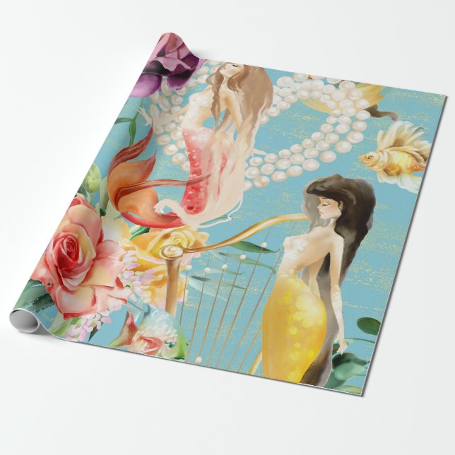 Papel De Regalo Acuarela de ensueño Sirena (Desenrollado)