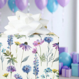 Papel De Regalo Acuarela de Flor Silvestre Morada Azul