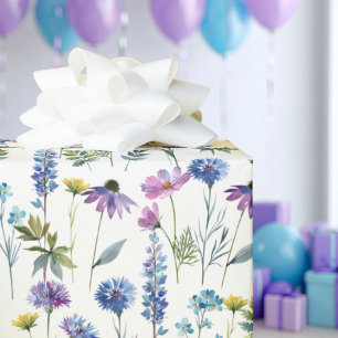 Papel De Regalo Acuarela de Flor Silvestre Morada Azul