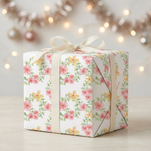 Papel De Regalo Acuarela de flores silvestres naranja rosa verde