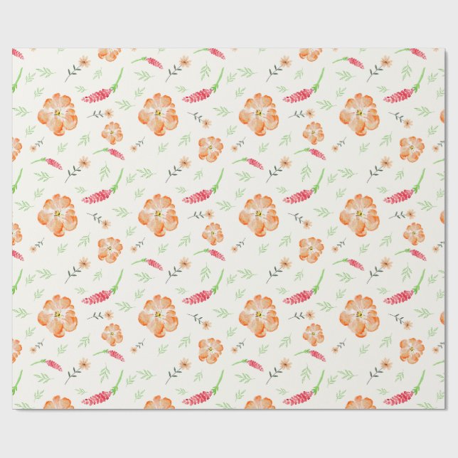 Papel de regalo acuarela de flores silvestres roja (Superficie plana)