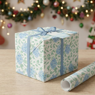 Papel De Regalo Acuarela de flores silvestres verdes azules