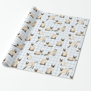 Papel de Regalo Acuarela de Gato Siamés a Cuadros