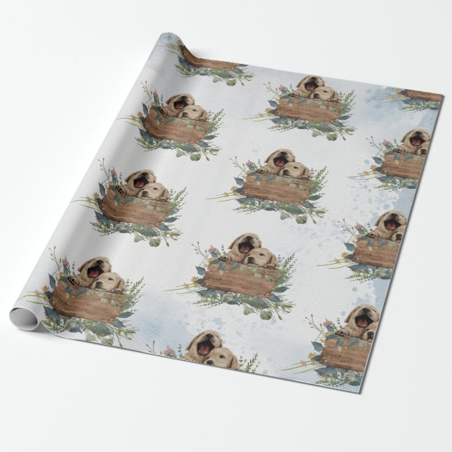 Papel De Regalo Acuarela de gemelos cachorros bebé (Desenrollado)