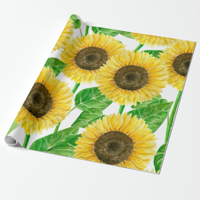 Papel De Regalo acuarela de girasoles (Desenrollado)