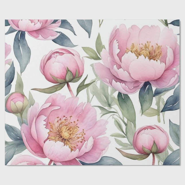 Papel De Regalo acuarela de grandes peonías rosadas (Superficie plana)