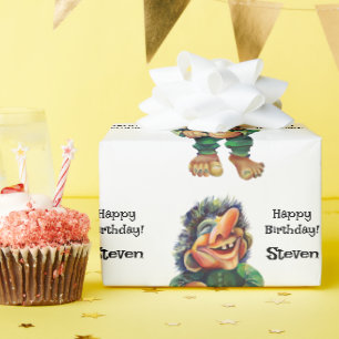 Papel De Regalo Acuarela de Ilustracion de Troll divertida en Esca