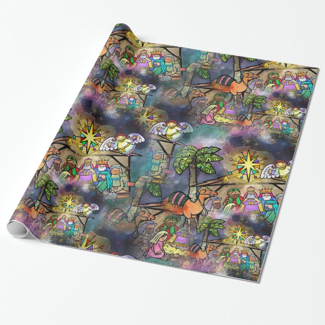 Papel De Regalo Acuarela de la natividad del navidad (Desenrollado)