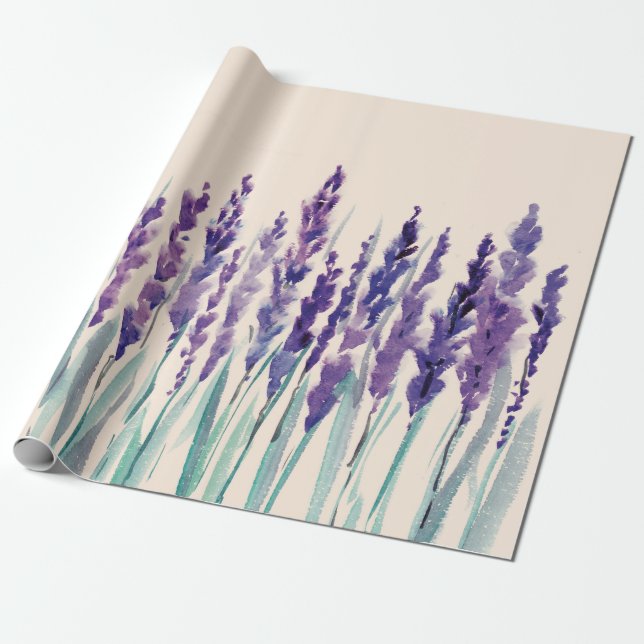 Papel De Regalo Acuarela de lavanda francesa (Desenrollado)