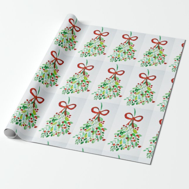 Papel De Regalo Acuarela de Mistletoe (Desenrollado)