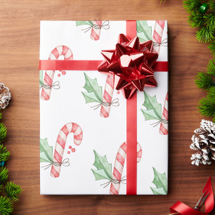 Papel De Regalo Acuarela de Navidad Caramelos Rojos y Verdor
