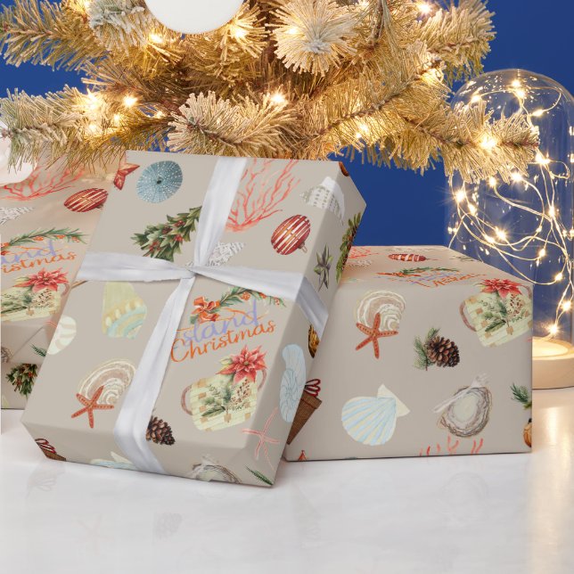 Papel De Regalo Acuarela de Navidades de las islas tropicales (Vacaciones)