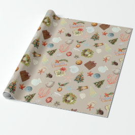 Papel De Regalo Acuarela de Navidades de las islas tropicales