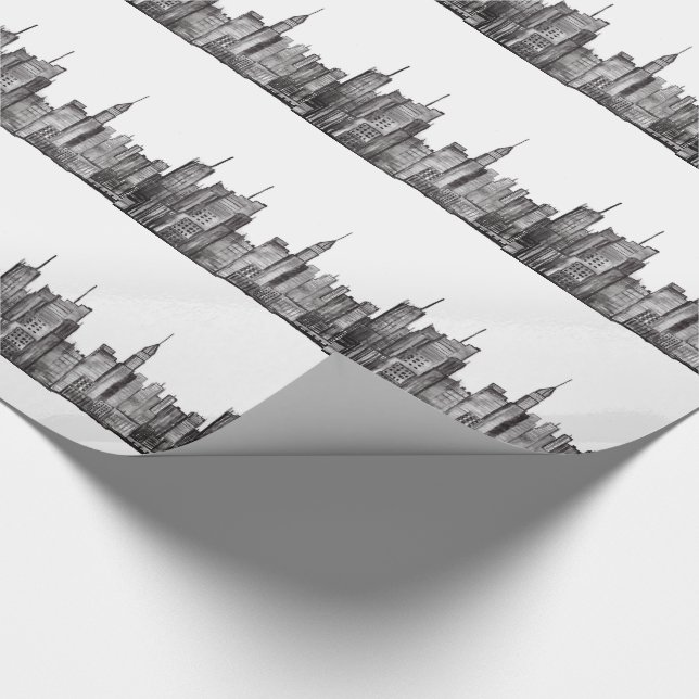 Papel De Regalo Acuarela de Nueva York Manhattan Skyline Black (Esquina)