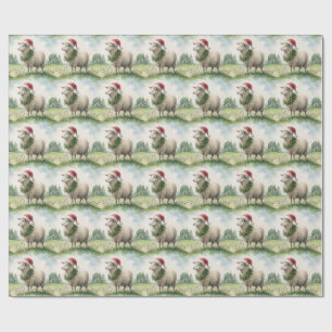 Papel De Regalo Acuarela de oveja de Navidad