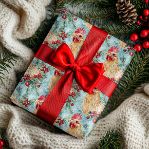 Papel De Regalo Acuarela de pollo de Navidad