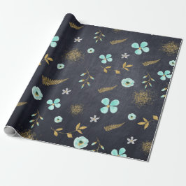 Papel De Regalo Acuarela de primavera azul y dorado