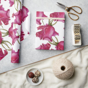 Papel De Regalo Acuarela de Rosa Rosa Pintada a Mano