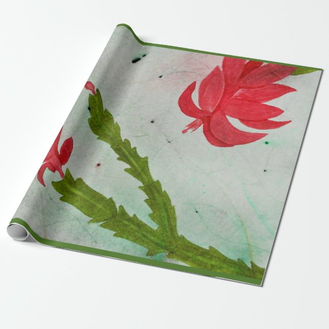 Papel De Regalo Acuarela del cactus de navidad (Desenrollado)