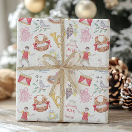 Papel De Regalo Acuarela Doce días de Navidades