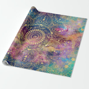 Papel De Regalo acuarela dorada y nebulosa mandala