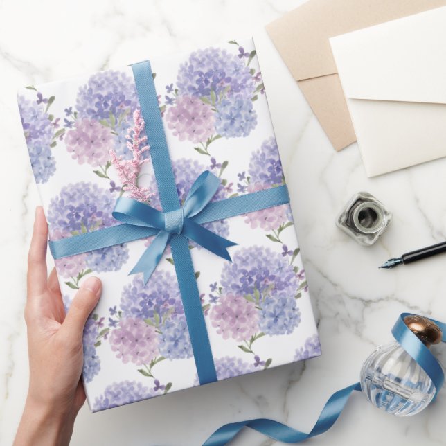 Papel De Regalo Acuarela Dusty Blue & Lilac Hydrangeas Boda (Regalar)