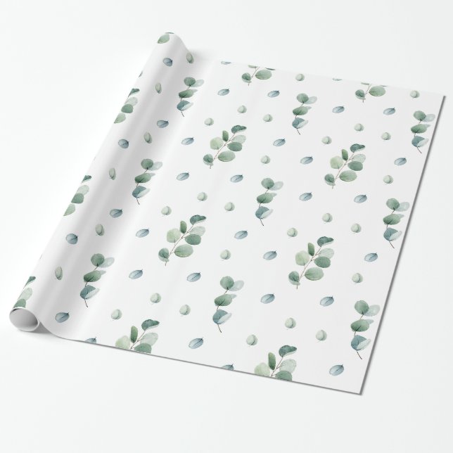 Papel De Regalo Acuarela Elegante vegetación Hojas de Eucalipto (Desenrollado)