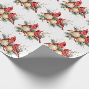 Papel De Regalo Acuarela Feliz Navidad Cardenal Rojo y Berries
