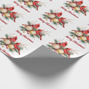 Papel De Regalo Acuarela Feliz Navidad Cardenal Rojo y Berries
