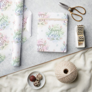 Papel De Regalo Acuarela Feliz Pascua con Letra a Mano