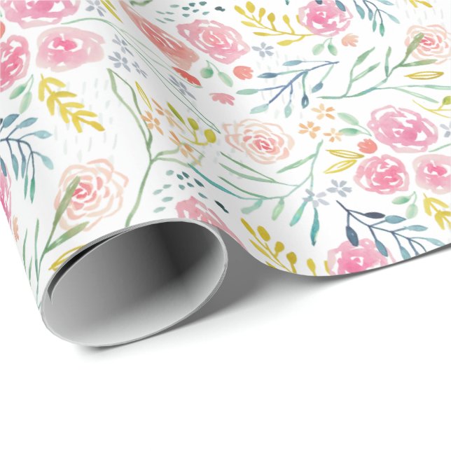 Papel De Regalo Acuarela femenina dulce floral (Esquina del rollo)
