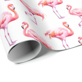 Papel De Regalo Acuarela Flamingo rosa tropical