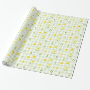 Papel de Regalo Acuarela Flor Amarilla Gingham Ver