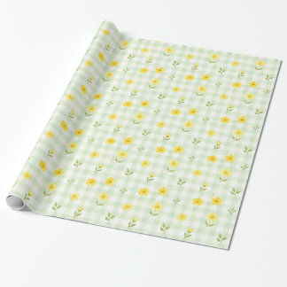 Papel de Regalo Acuarela Flor Amarilla Gingham Ver