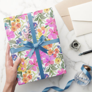 Papel De Regalo Acuarela Flor Silvestre - Rosa Púrpura Pastel