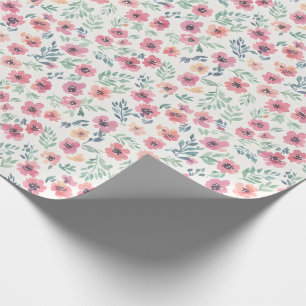 Papel De Regalo Acuarela floral abstracta azul verdoso rosa meloco