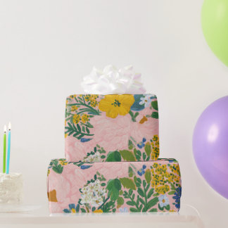 Papel De Regalo Acuarela floral botánica vintage amarilla y blanca