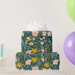 Papel De Regalo Acuarela floral botánica vintage amarilla y blanca