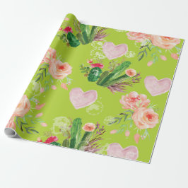 Papel De Regalo Acuarela floral Cactus verde
